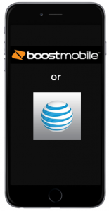 iphone with boostmobile or AT&T logos