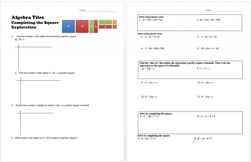 Alg Tile Complete Square Expl and Notes