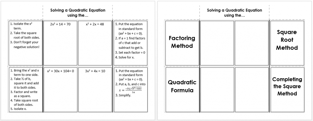 Solving a Quadratic Equation Foldable