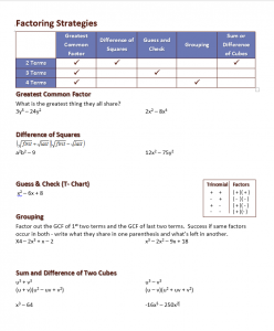 Factoring Strategies