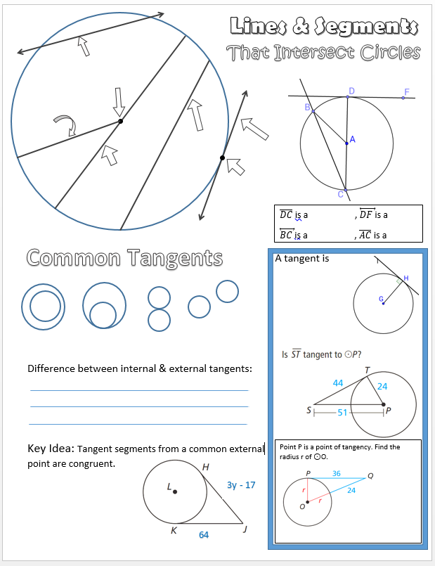 Lines and segments that intersect circles notes