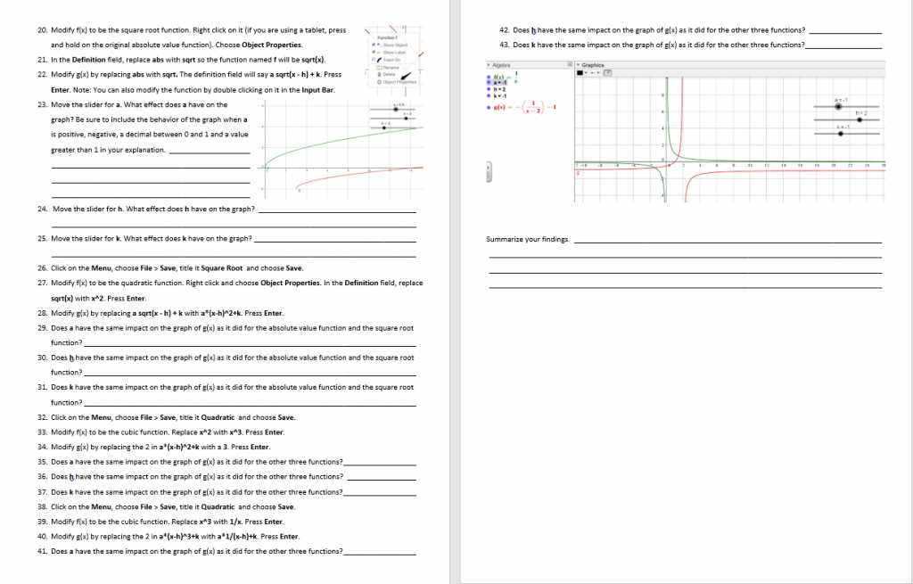 Reviewing Parent Functions Geogebra Activity p 3-4