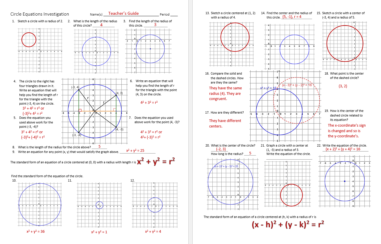 circles  Systry For Equations Of Circles Worksheet